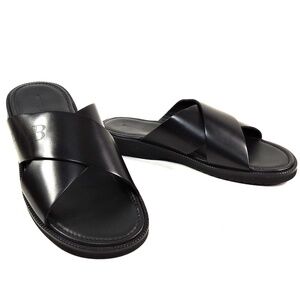 PRINCIPE DI BOLOGNA 🇮🇹 MEN'S SOFT BLACK LEATHER FLAT SUMMER SANDALS